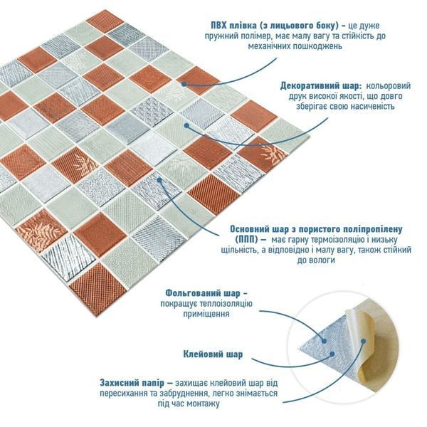 Панель стінова 3D 680х680х4мм Мозаїка коричнева SW-00002012 SW-00002012 фото